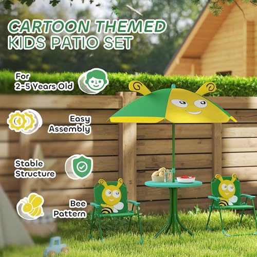 Kids Picnic Table and Chair Set with Foldable Chairs and Umbrella F59289