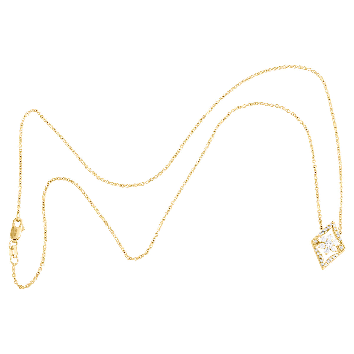14K Yellow Gold Diamond Geometric Cluster Necklace 18" K431