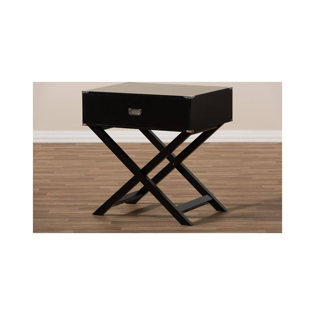 Black 1-Drawer Wooden Bedside Table Y840436