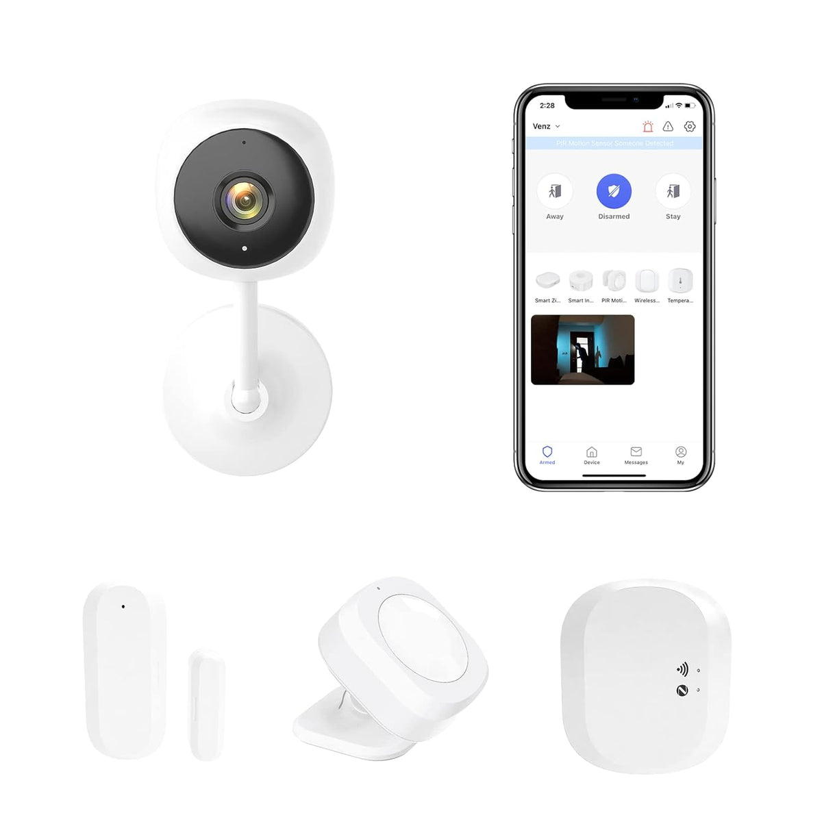 Wireless Home Security System 4 Pieces Kit with Indoor Camera and Motion Detector L35768