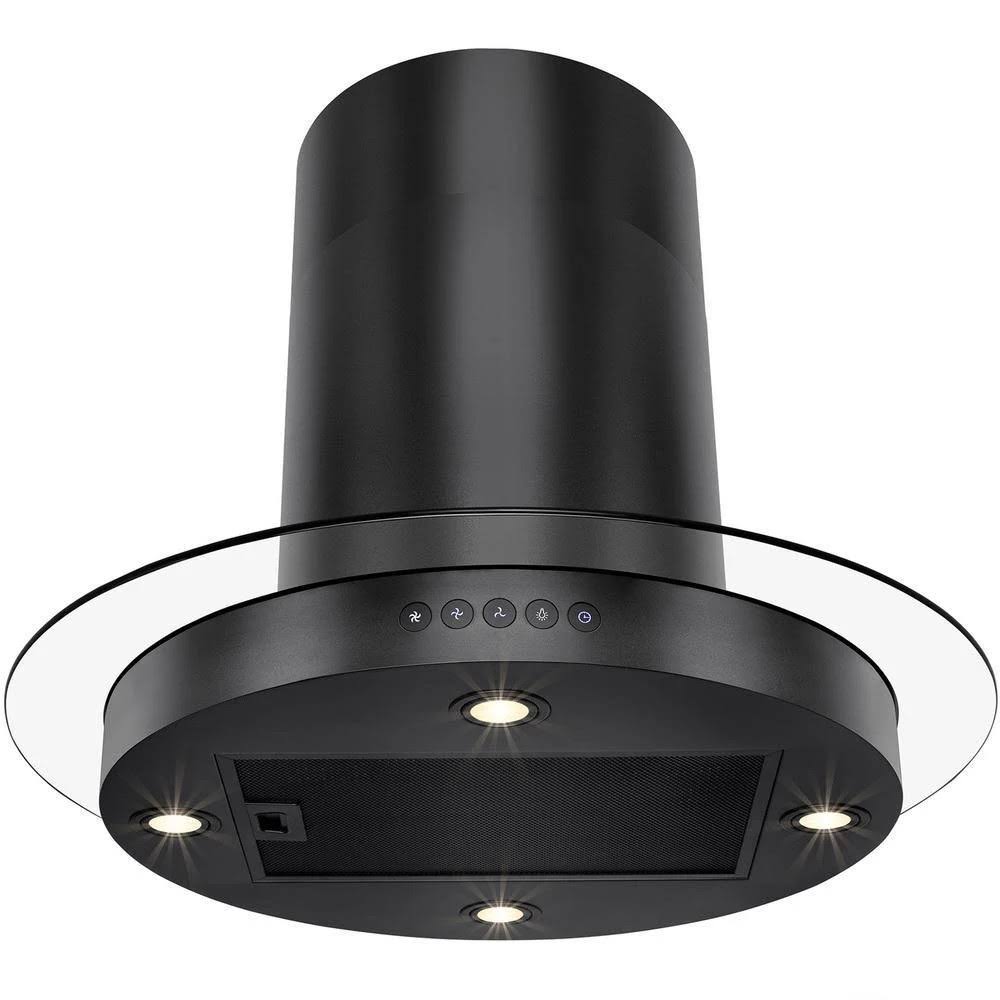 30 in. Convertible Kitchen Island Mount Range Hood Black Painted Stainless Steel Tempered Glass B2263