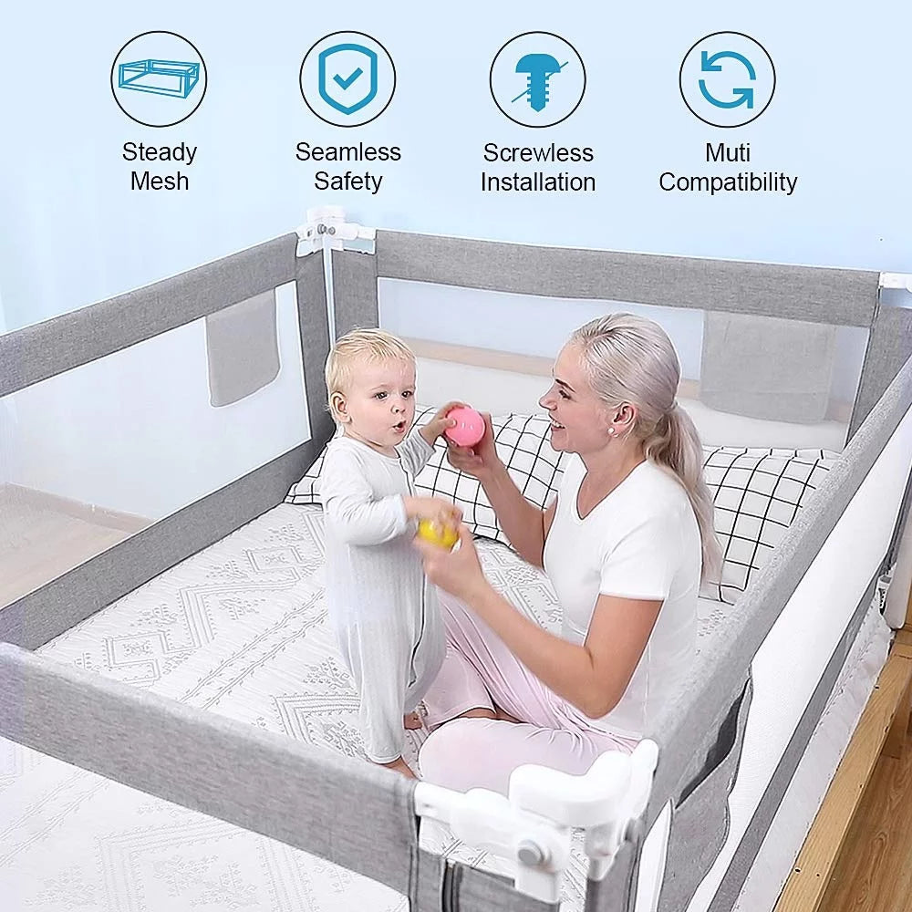 Light Gray Height-Adjustable Breathable Fabric Bed Rail Y97873