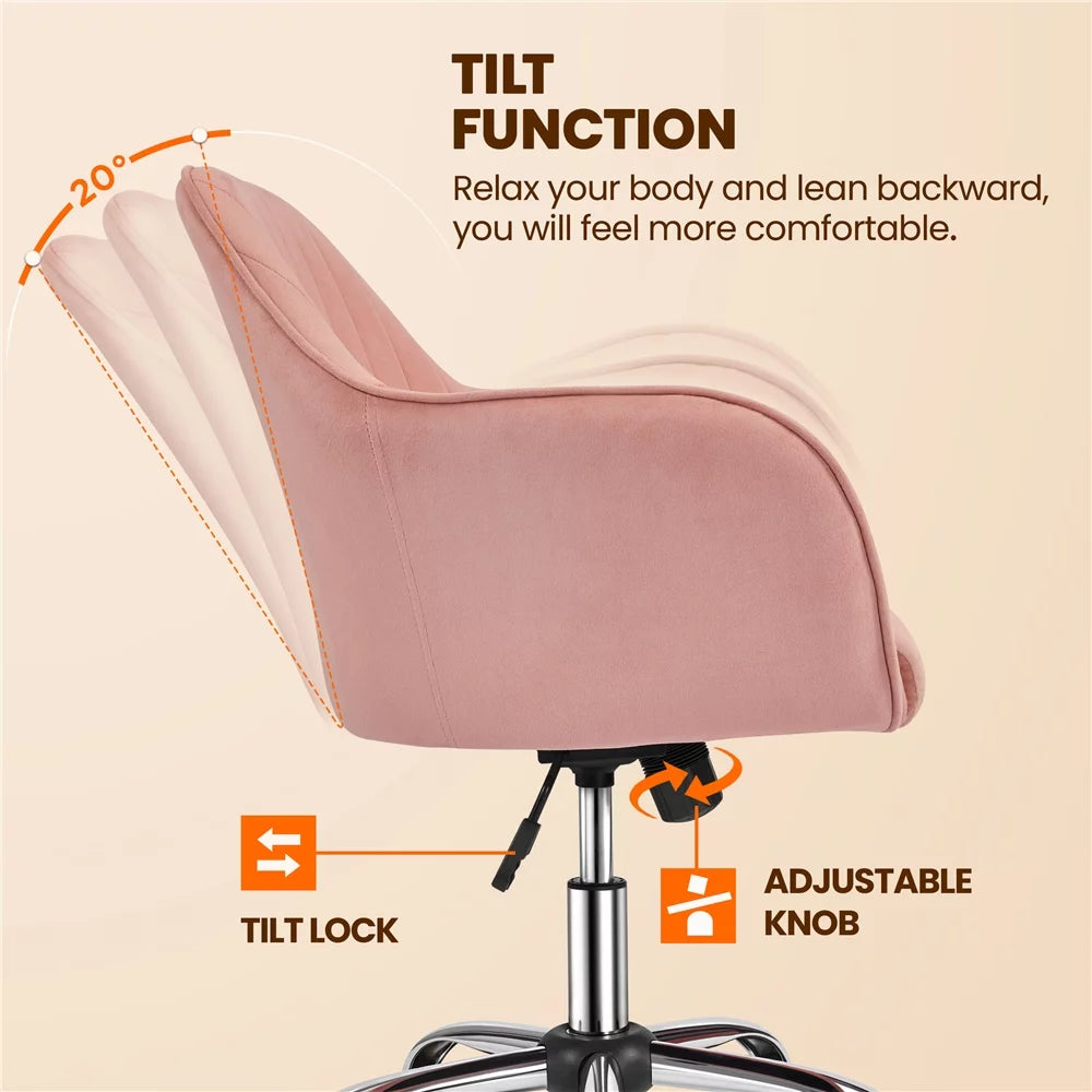 Pink Velvet Mid-Back Task Chair with Armrests H51501