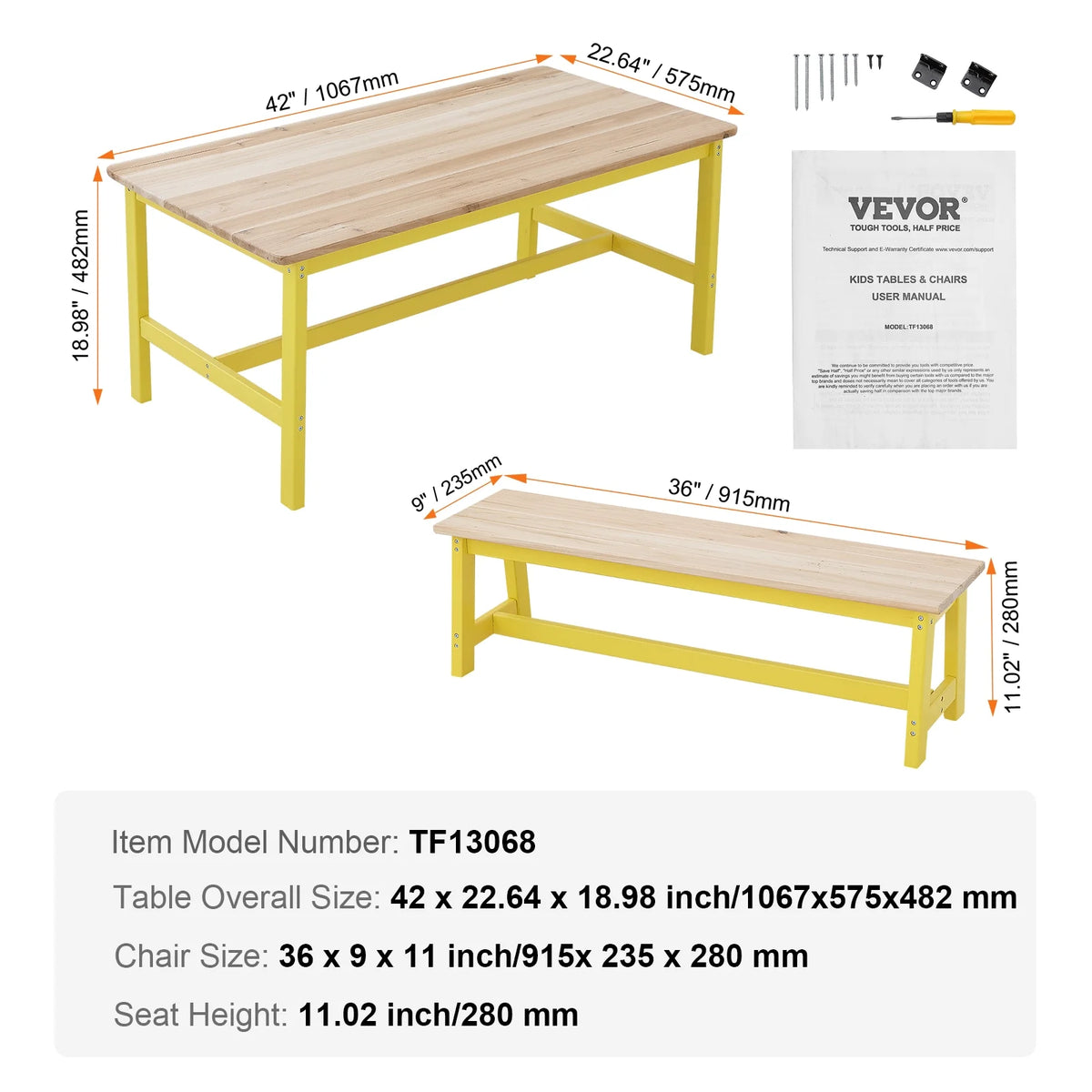 Kids Table and Bench Set of 3 V599