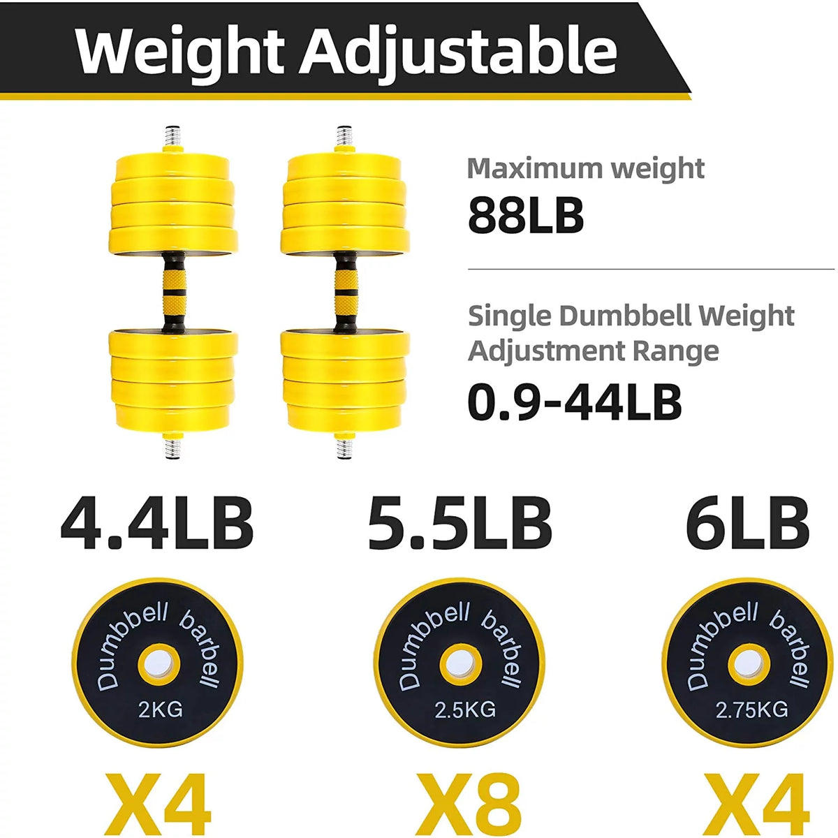 Adjustable Dumbbell Barbell Weight Pair 2-in-1 Set 22Lb A789