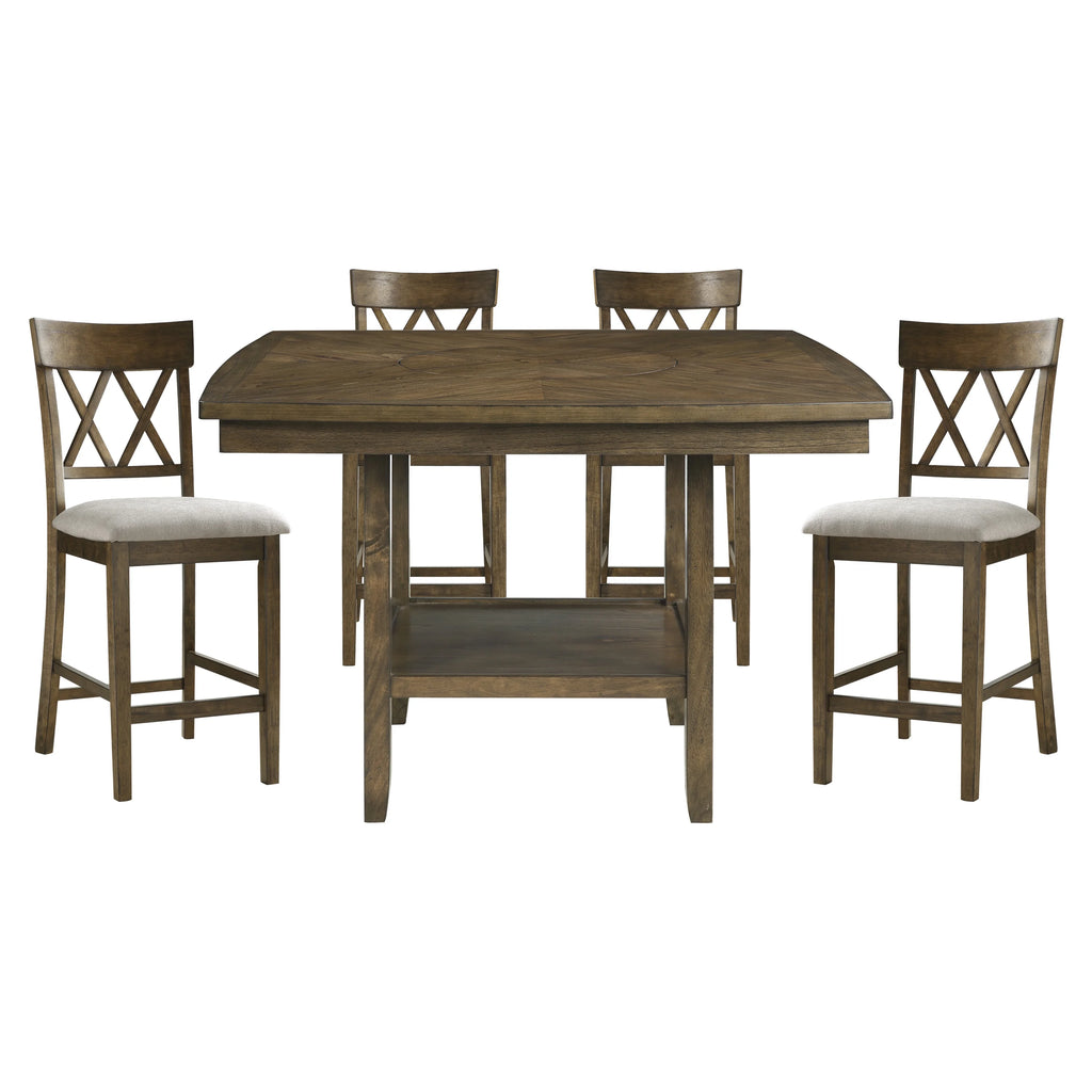 Light Oak Finish Counter Height Table with Lazy-Susan and Display Shelf Q404735