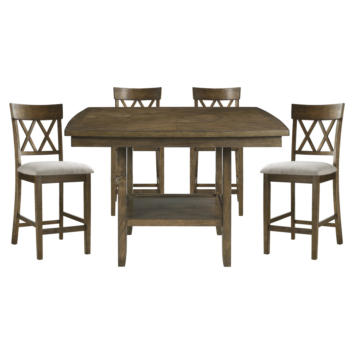 Light Oak Finish Counter Height Table with Lazy-Susan and Display Shelf Q404735