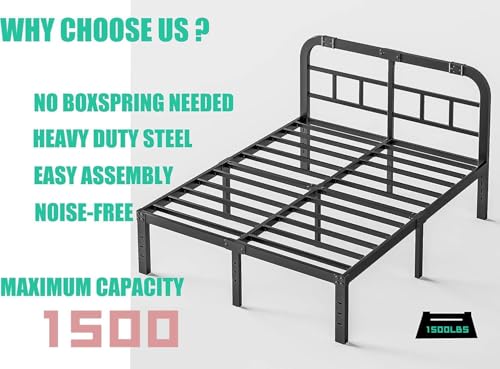 Full Size Black Metal Bed Frame with Headboard X929619