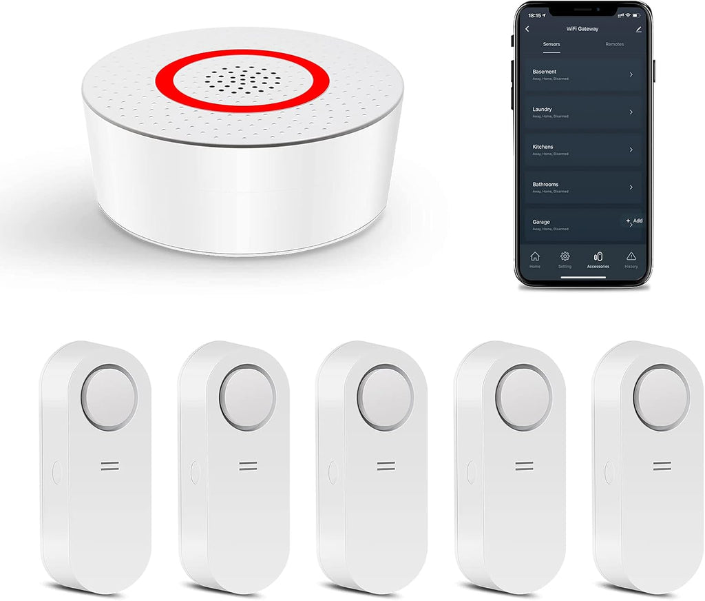 WiFi Water Sensor 5 Pack with 120dB Adjustable Alarm Q639