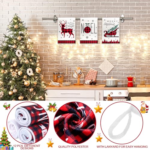 12 Pcs Christmas Kitchen Towels and Dishcloths 14.2 x 21.3 Inch Q5745