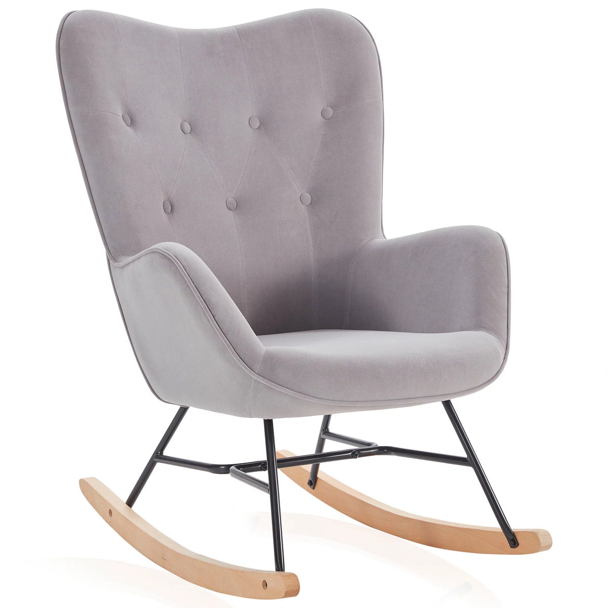 Grey Velvet Upholstered Rocking Chair O35746