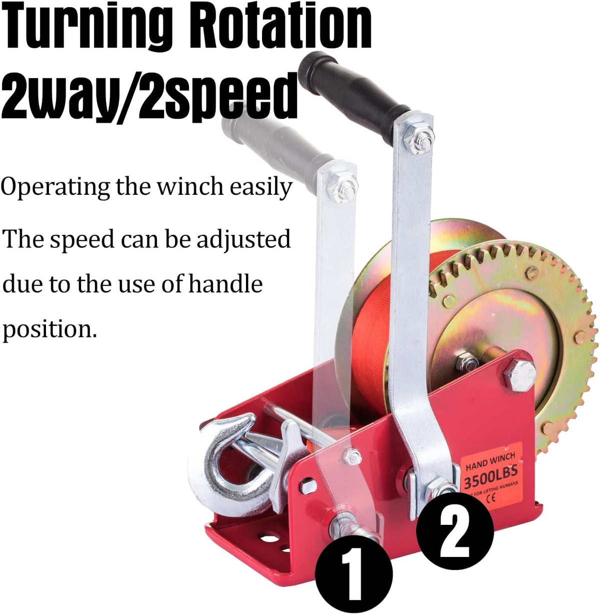 Heavy Duty 3500lbs Manual Crank Towing Winch with Nylon Strap, Pack of 2 G6993