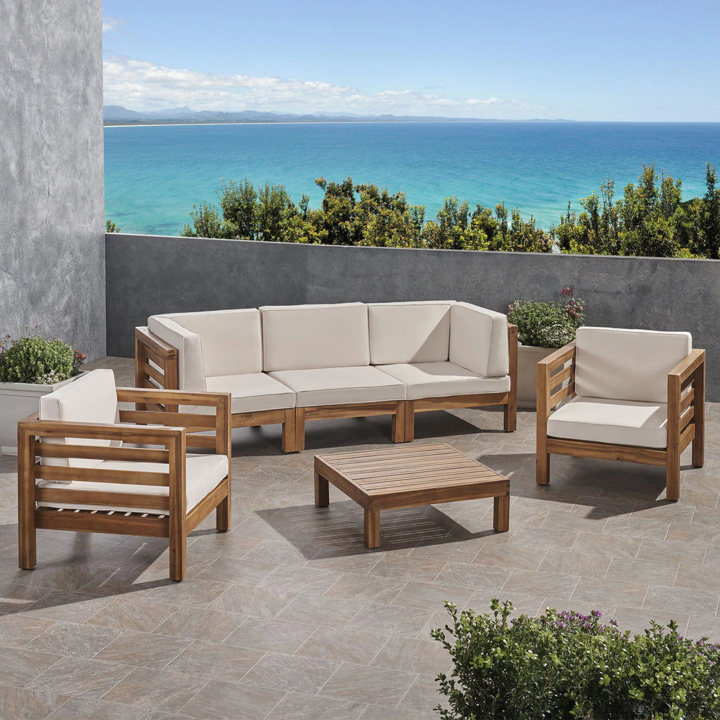 Acacia Wood 5 Seater Sofa and Club Chair Set with Cushions R688