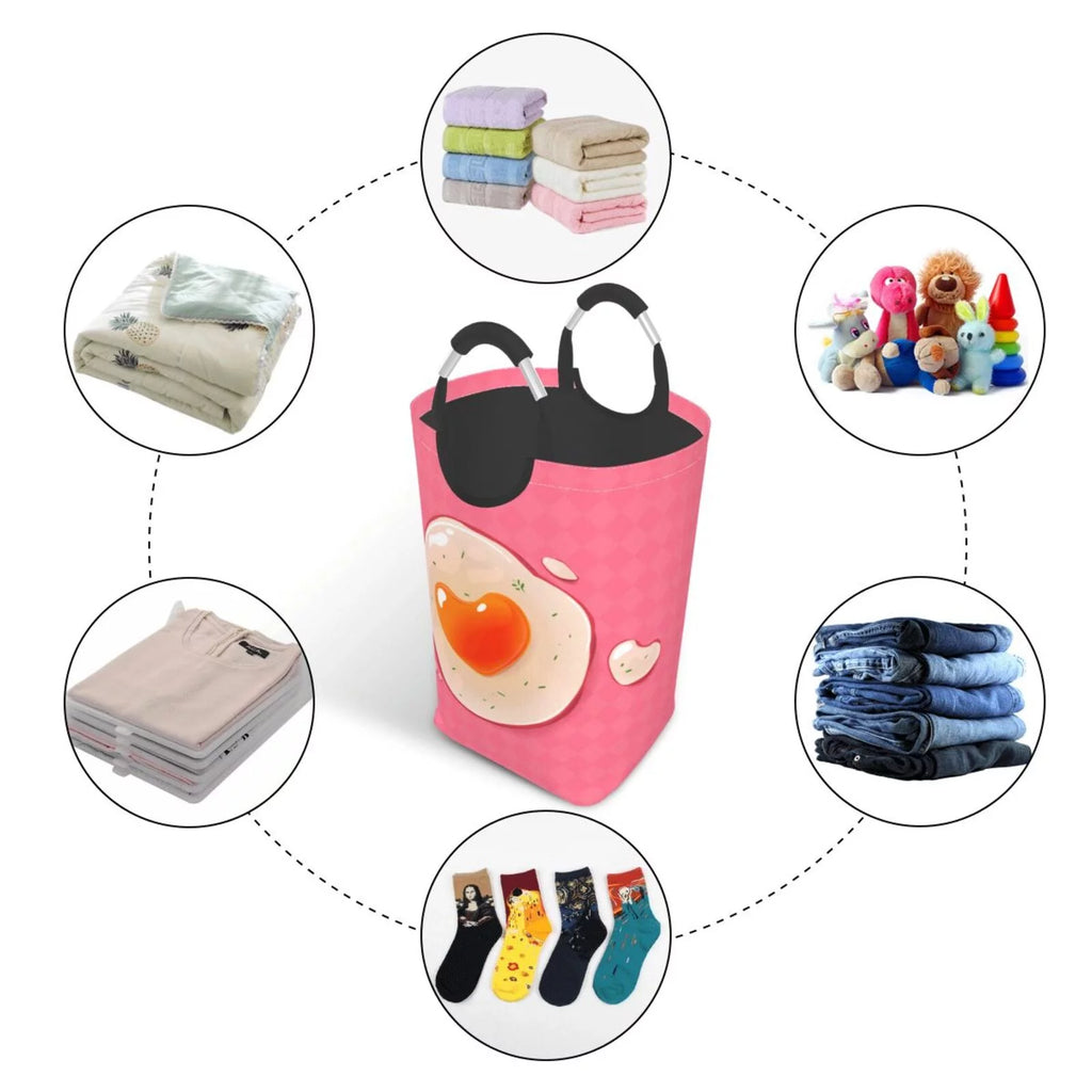 Pink Rectangular Collapsible Laundry Basket with Handles Y552