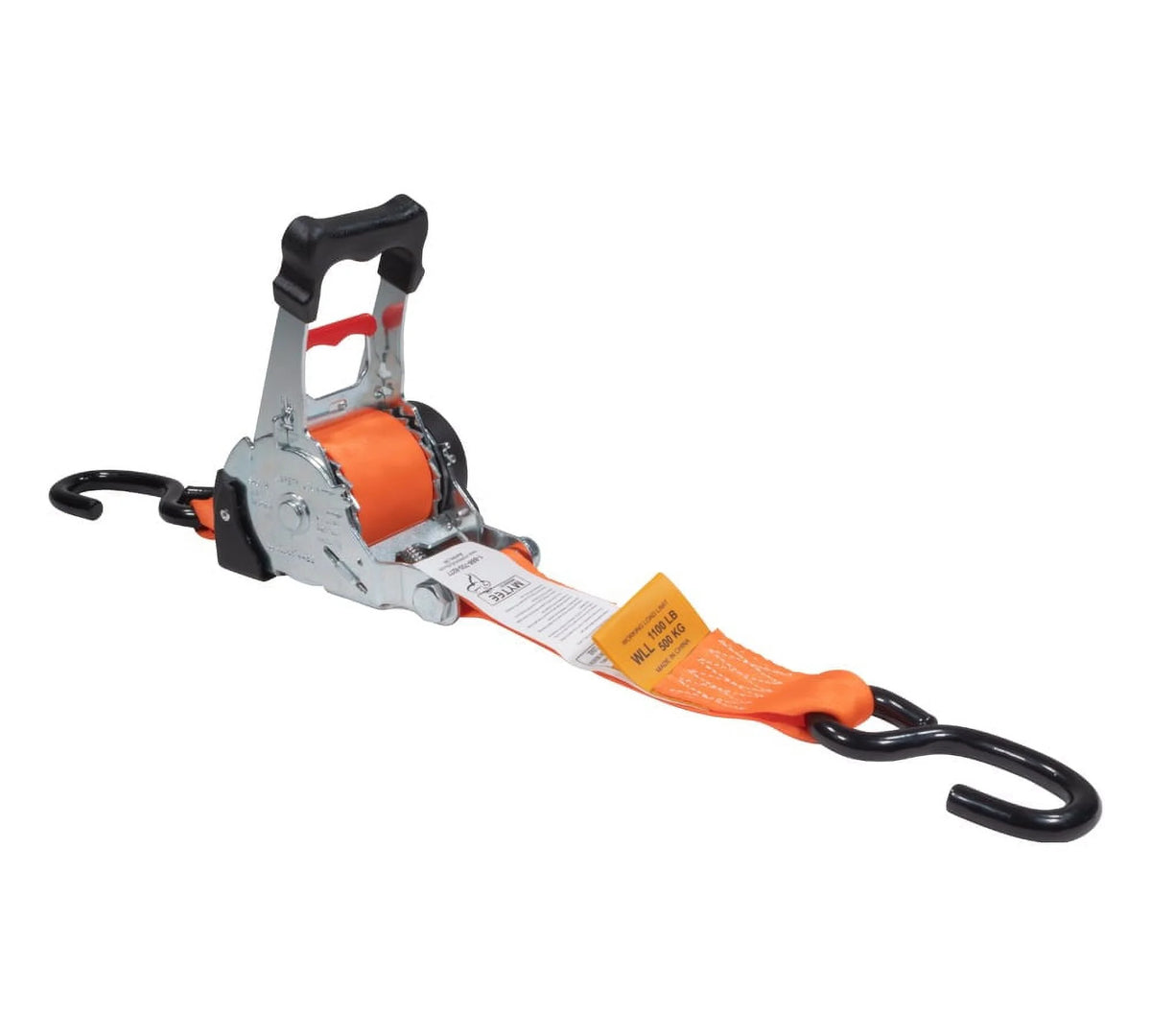 (2 Pack) Orange 2" x10' Auto Retract Ratchet Straps with Zinc Coated S Hook Tiedowns I8848