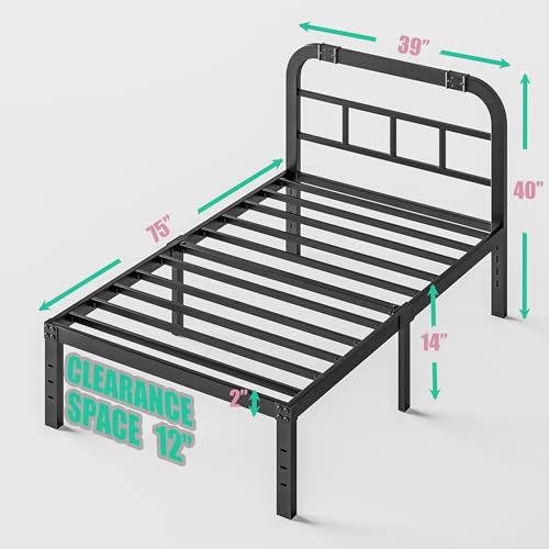 Full Size Black Metal Bed Frame with Headboard X929619