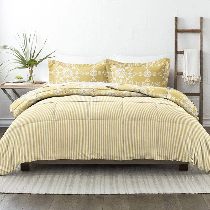 3-Piece Yellow Daisy Reversible Comforter Set D50812