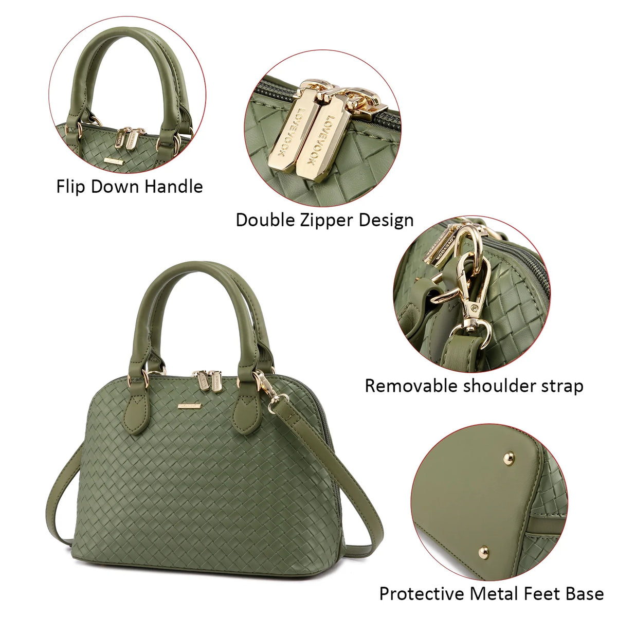 Dome Satchel Handbags with Double Zipper H437