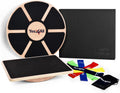 4-in-1 Wooden Wobble Balance Board Set with Balance Pad & Exercise Bands O43698
