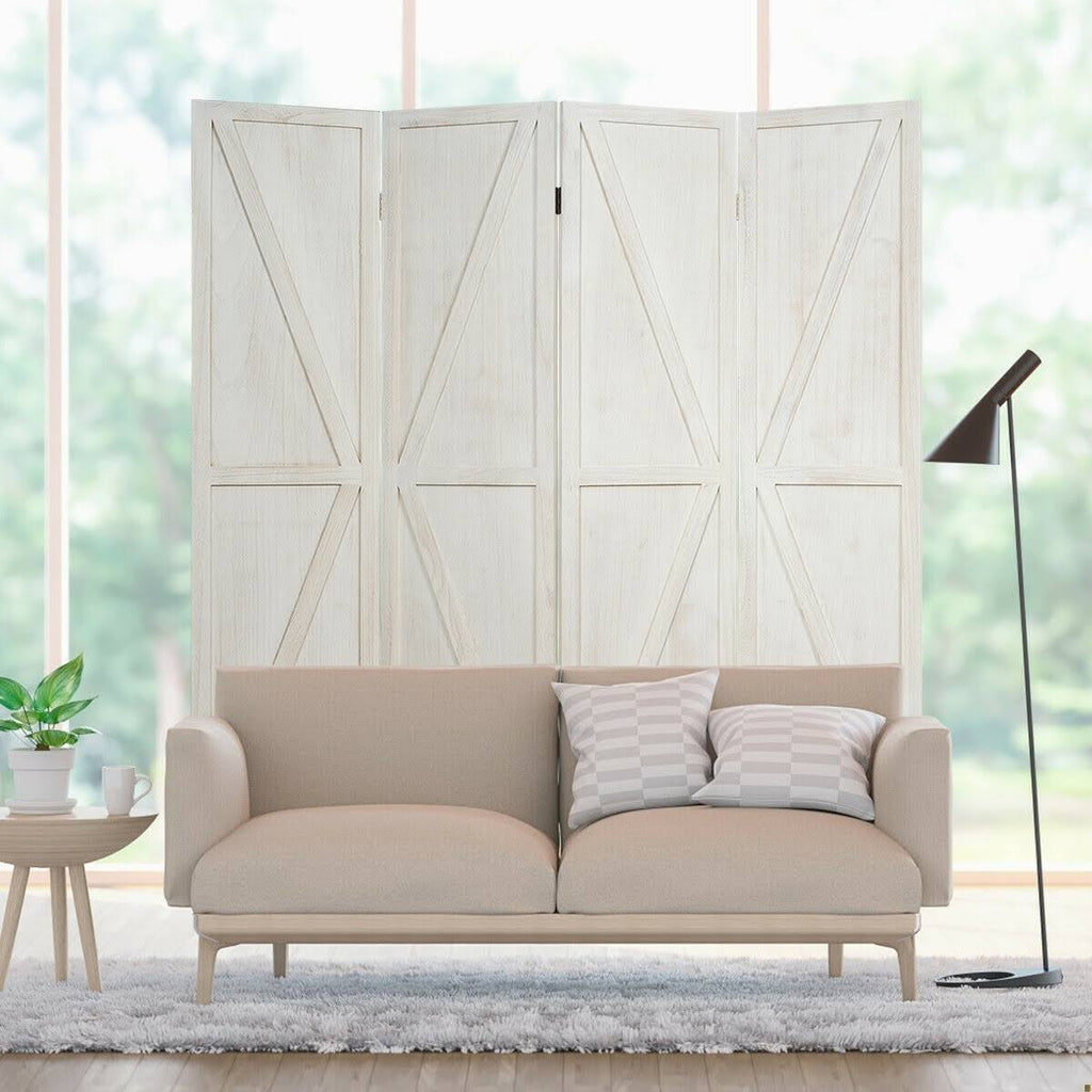 4 Panels Folding Wooden Room Divider White T669