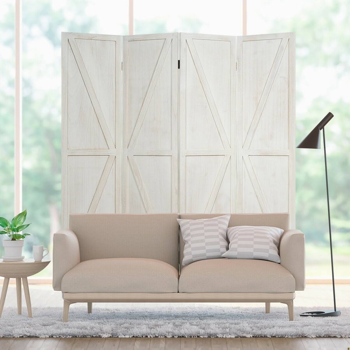 4 Panels Folding Wooden Room Divider White T669