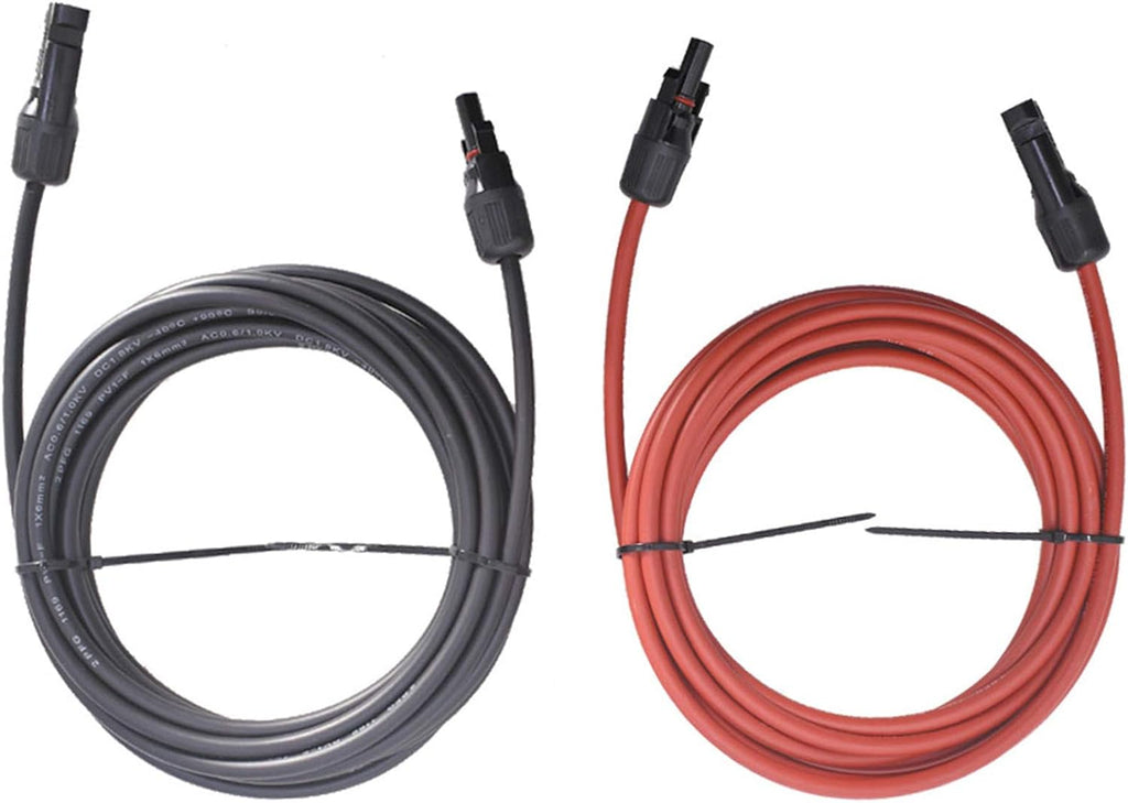 15FT 10AWG Black + Red 10 Gauge Solar Panel Extension Cable with Female and Male Connector, Pack of 2 P320031