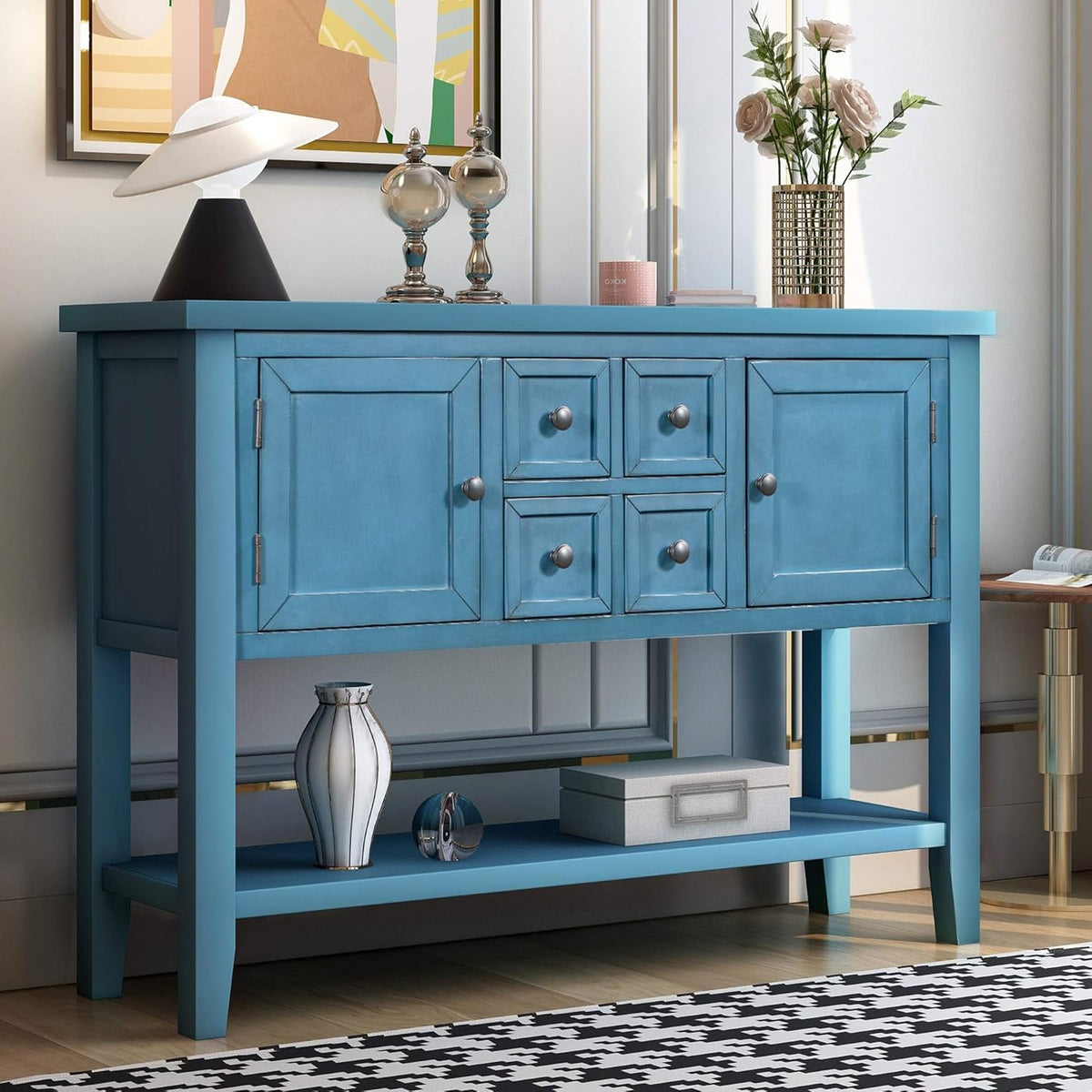 Antique Gray Console Sofa Table with Storage Drawers C1137