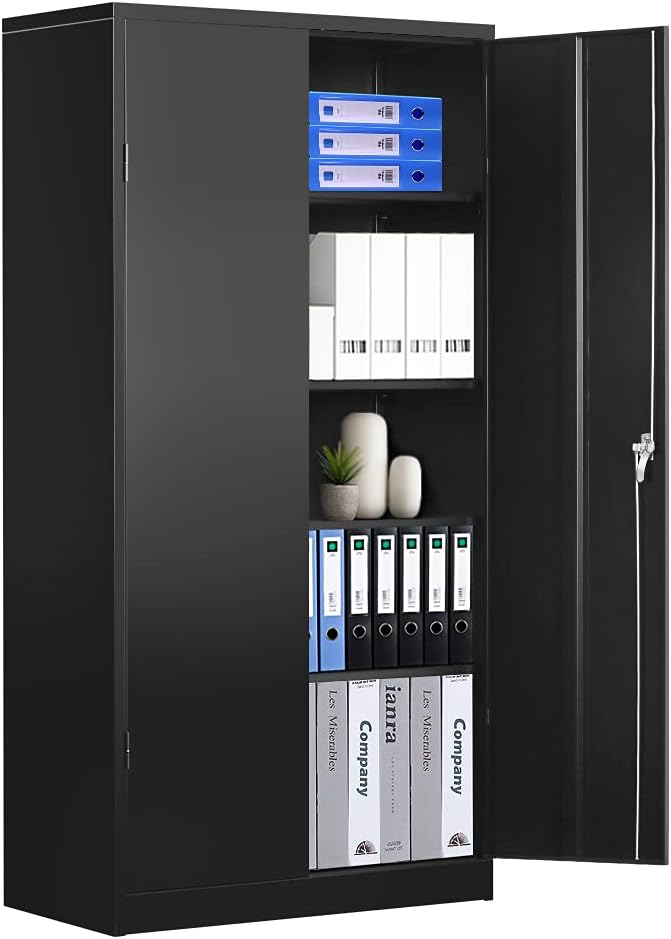 Black Locking Metal Storage Cabinet with 2 Doors and 2 Adjustable Shelves S474