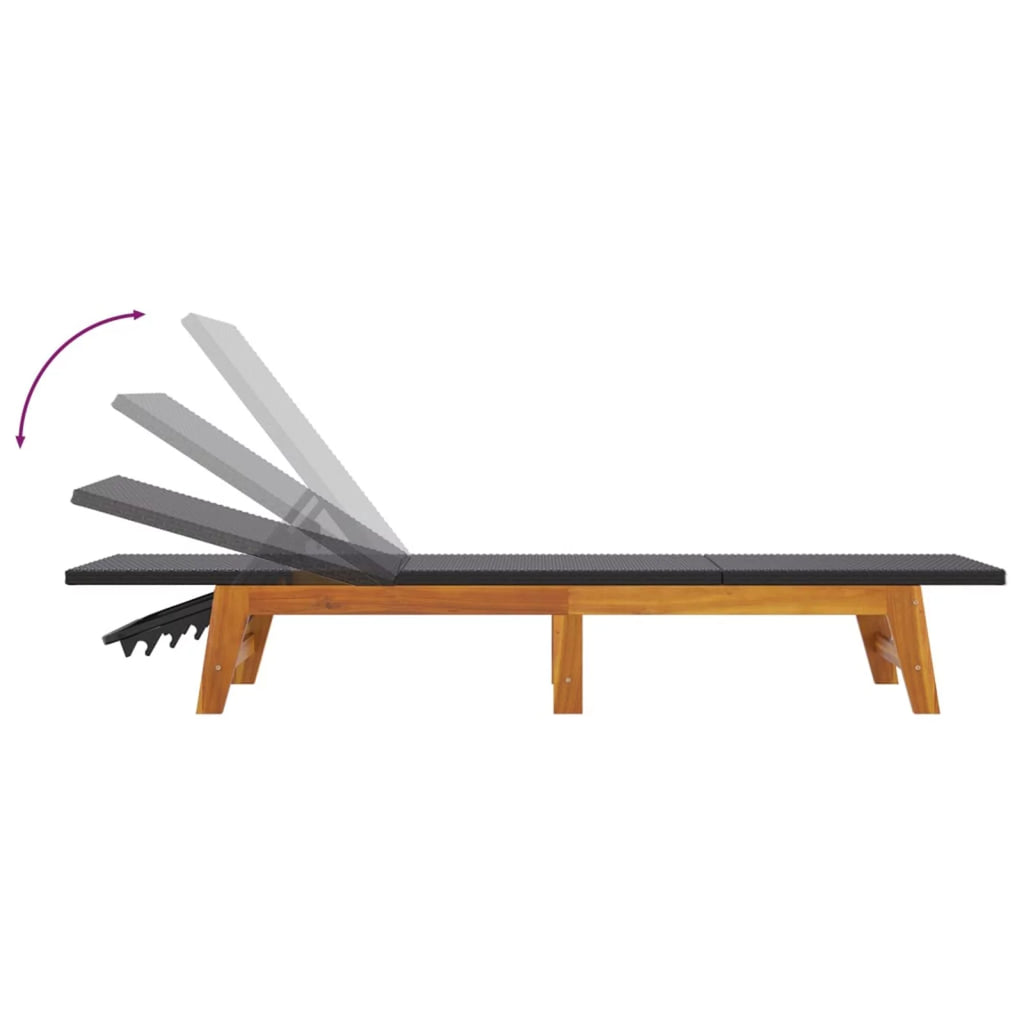 Black and Brown Poly Rattan and Solid Wood Acacia Sun Loungers 2 pcs A740124