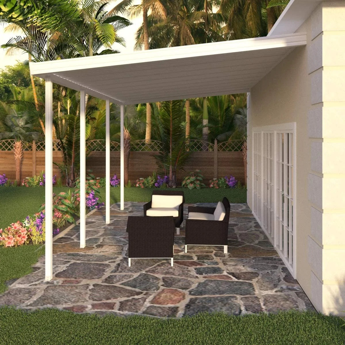 White Aluminum Patio Cover with 4 Posts T4714