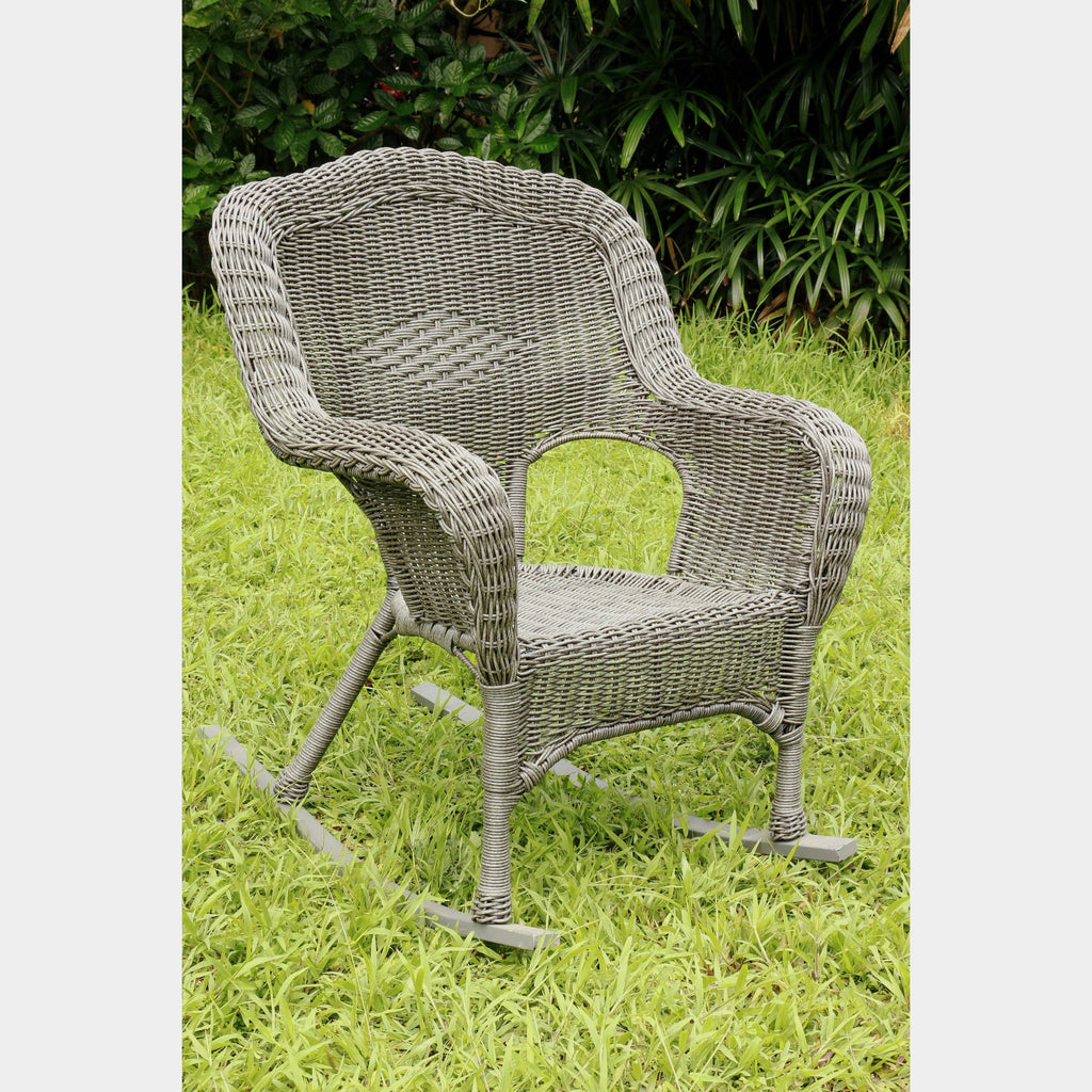 Weathered Grey Resin Wicker Porch Rocker D6689