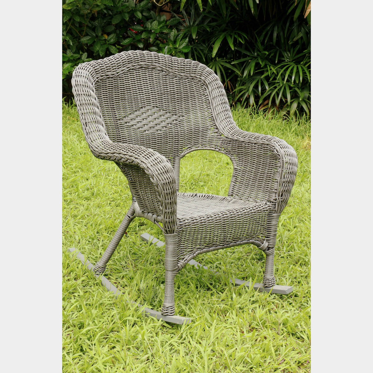 Weathered Grey Resin Wicker Porch Rocker D6689