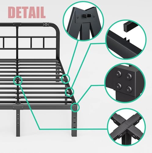 Full Size Black Metal Bed Frame with Headboard X929619