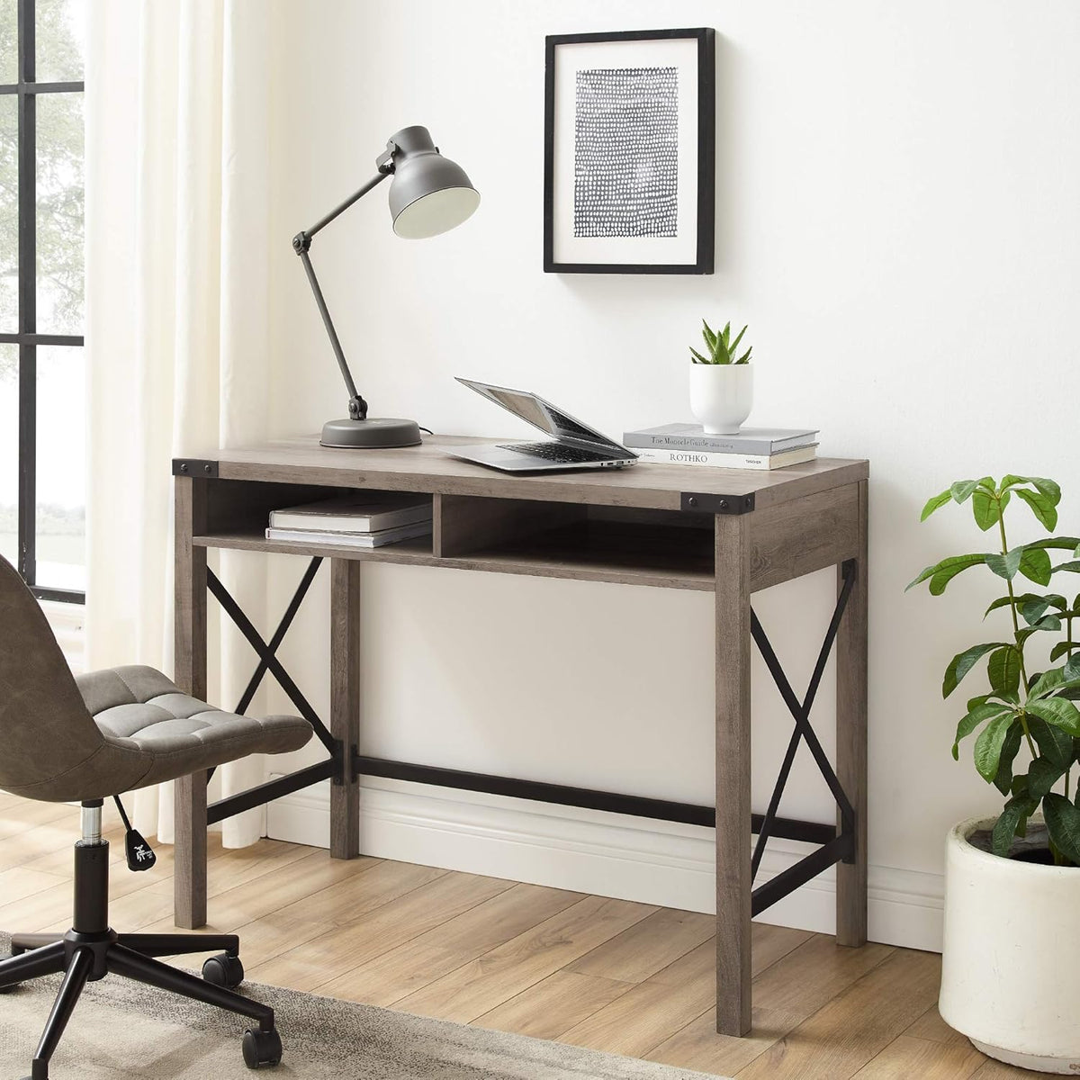 Grey Wash Metal Writing Desk O59339