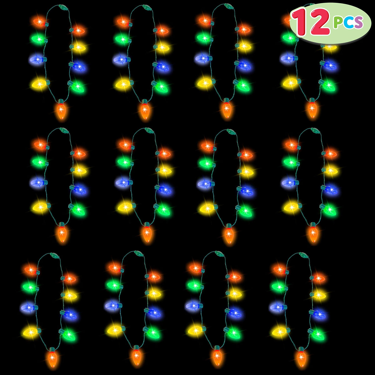 12 Piece Christmas LED Light Up Bulb Necklaces I9400