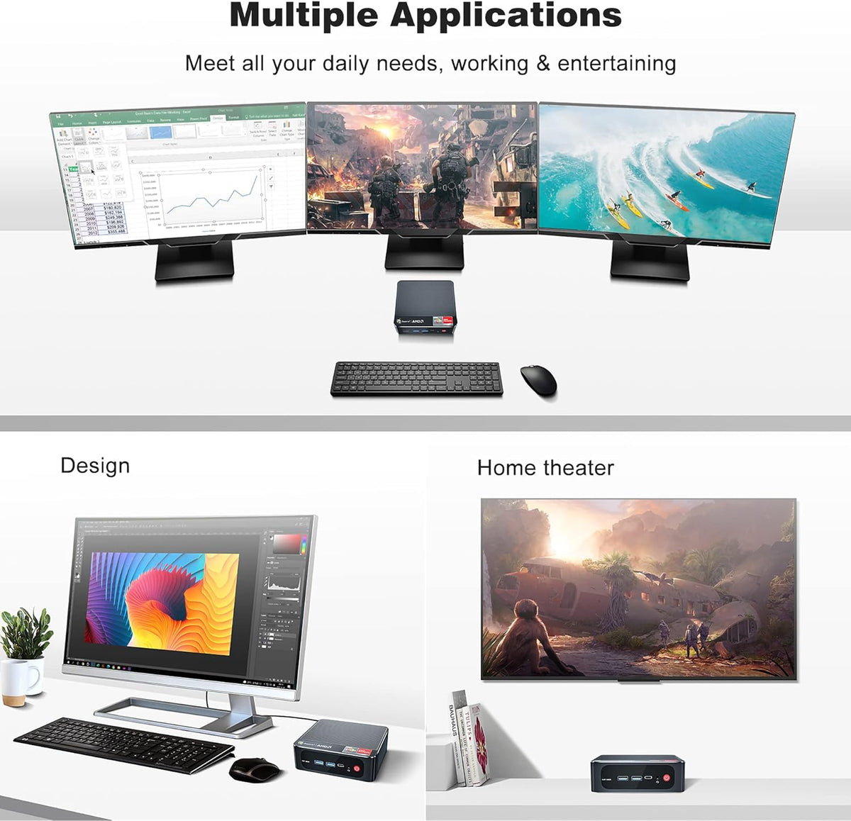 AMD Ryzen 7 3750H 16GB RAM 500GB NVMe M.2 SSD Mini PC, Triple Display, WiFi-5, Windows 11 Pro T84618