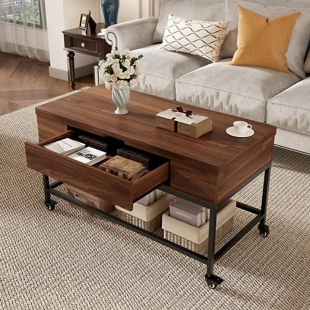 Lift Top Folding Coffee Table with Drawer Metal Frame D623