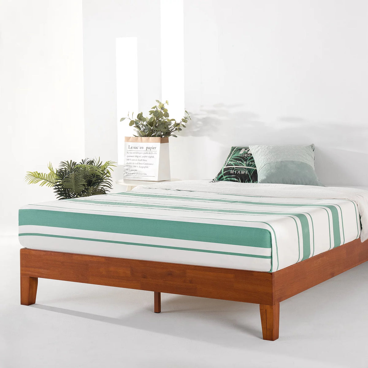 Cherry Twin Solid Wood Platform Bed with Wooden Slats J876290
