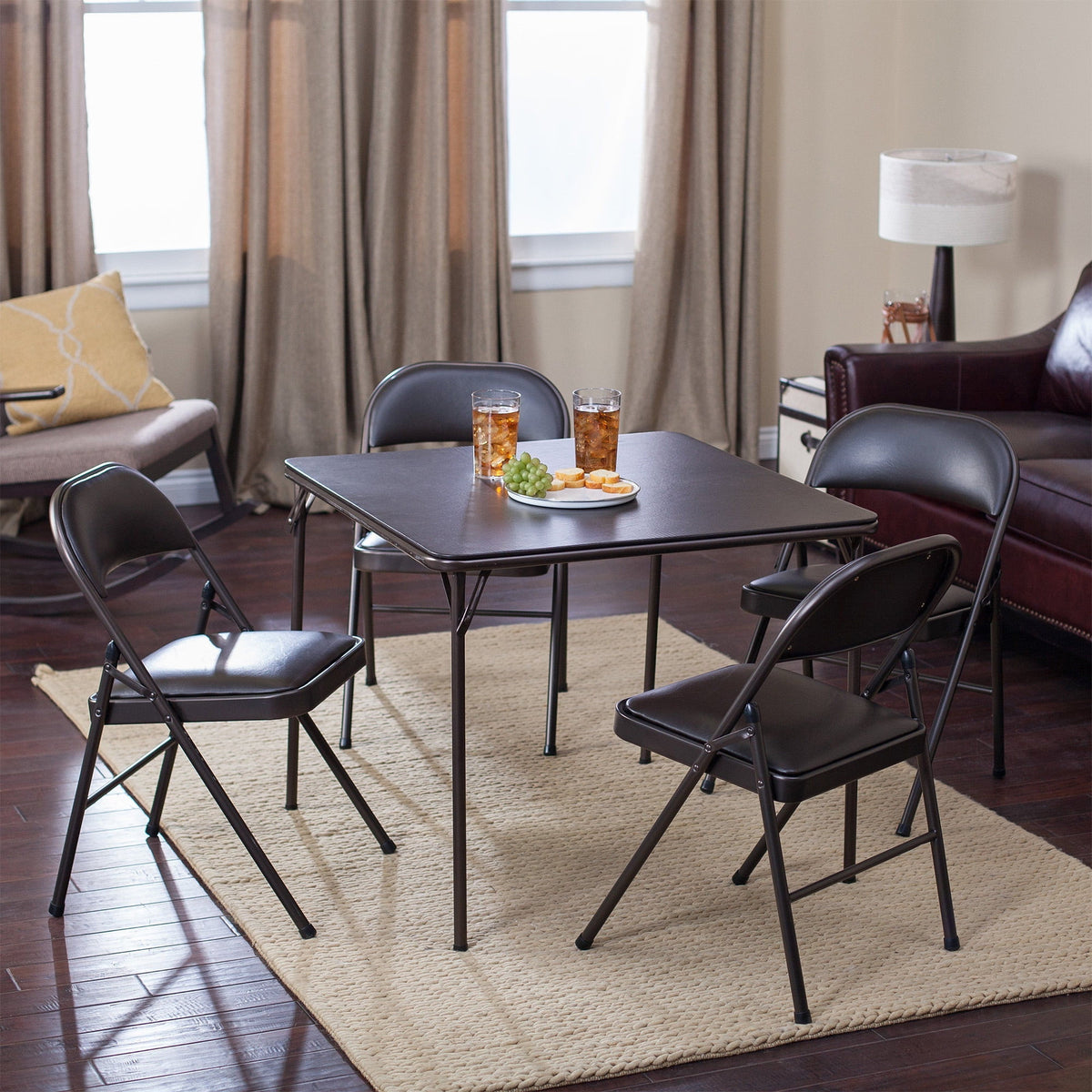 Black Square Metal Folding Dining Card Table D799613