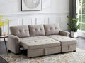 Linen Reversible Sleeper Sectional Sofa with Storage Chaise D615048