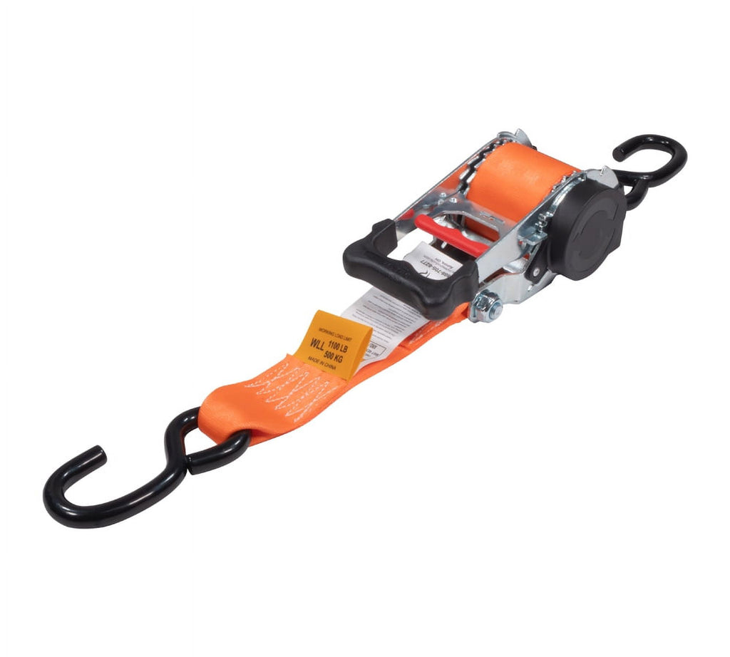 (2 Pack) Orange 2" x10' Auto Retract Ratchet Straps with Zinc Coated S Hook Tiedowns I8848