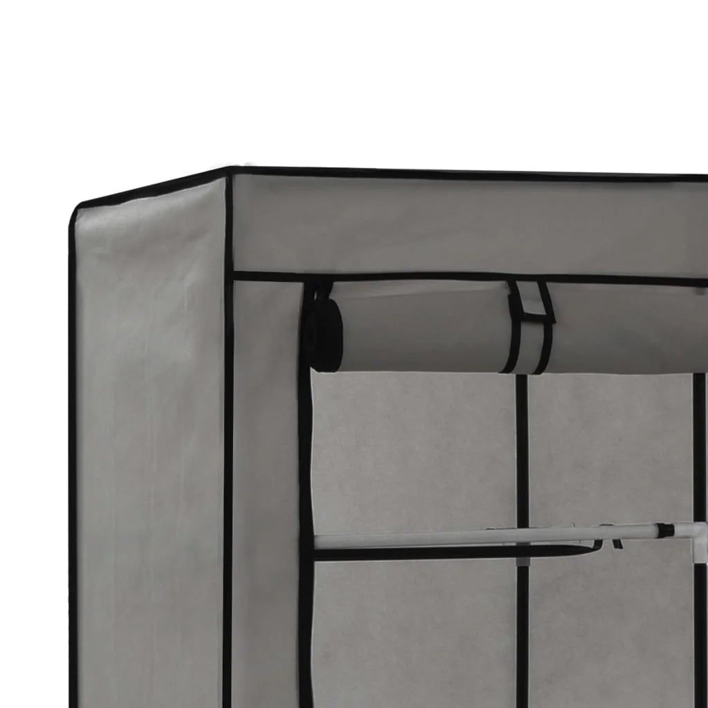 Gray Wardrobe with Compartments and Rods X97393