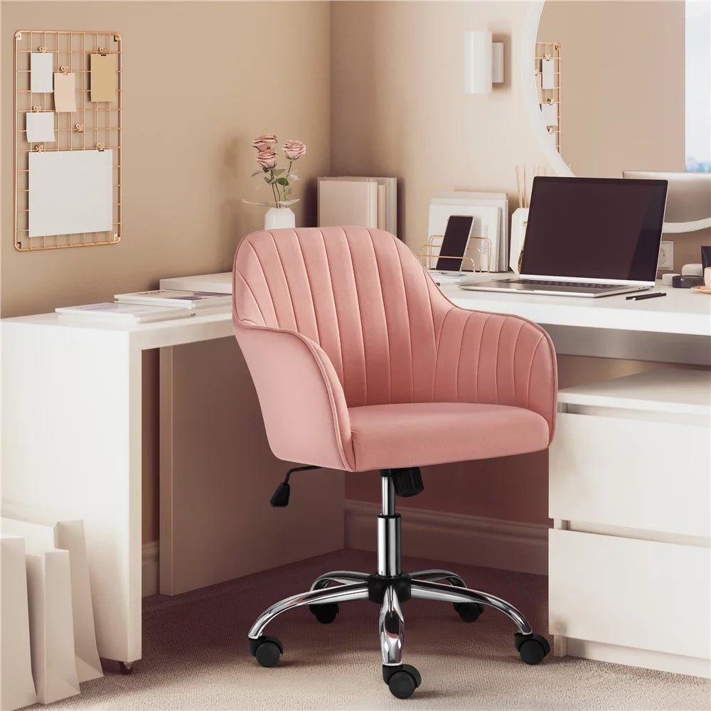 Pink Velvet Mid-Back Task Chair with Armrests H51501