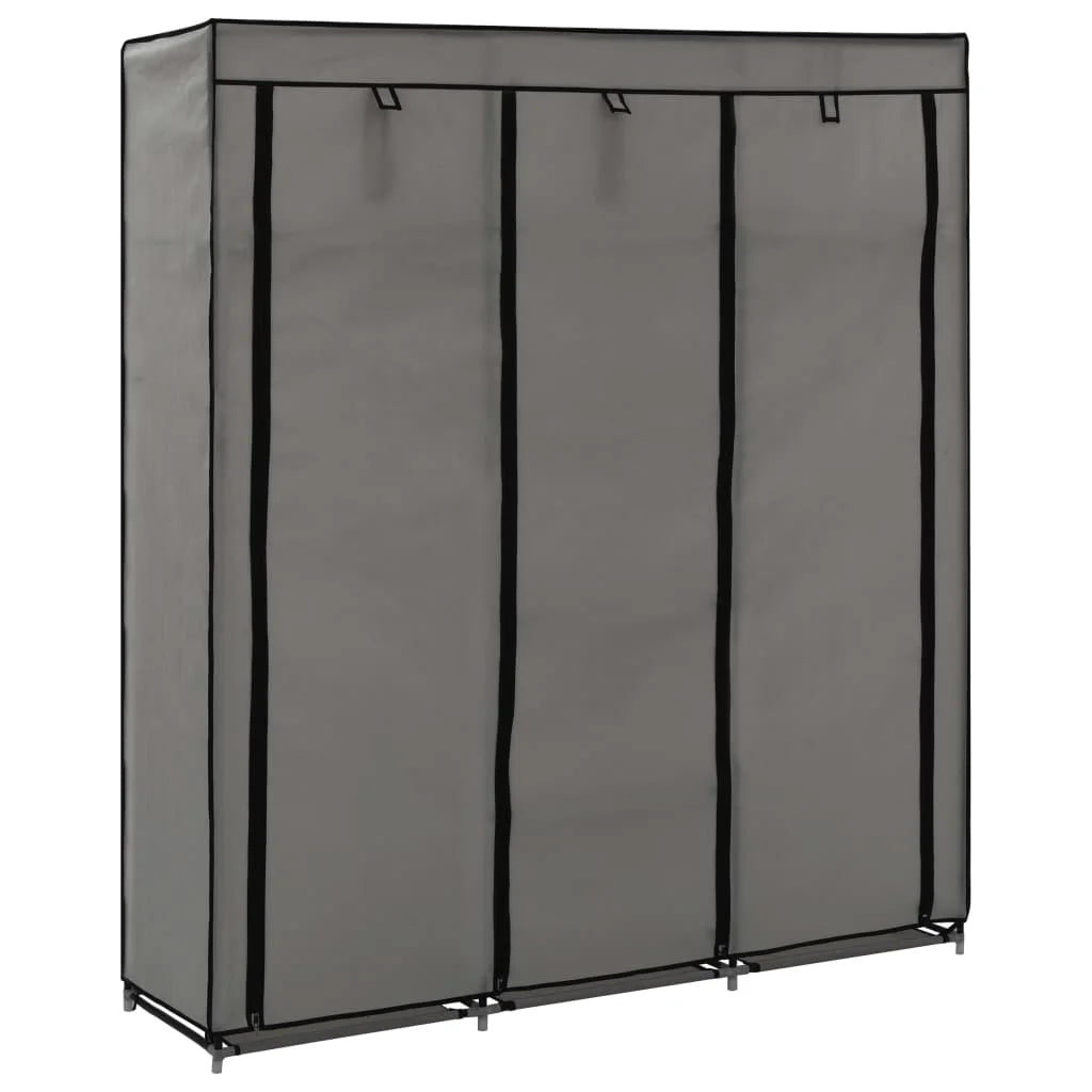 Gray Wardrobe with Compartments and Rods X97393
