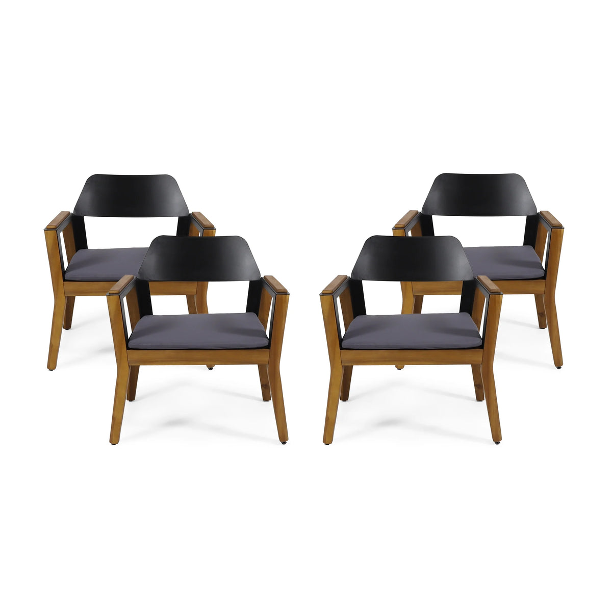 Acacia Wood Club Chairs with Cushion, Set of 4 V593