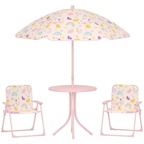 Kids Picnic Table and Chair Set with Foldable Chairs and Umbrella F59289