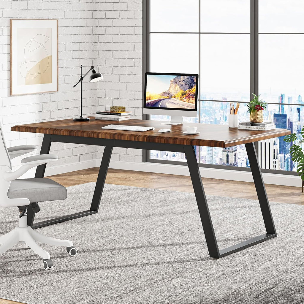 63 Inch Brown Black Office Desk with Metal G407